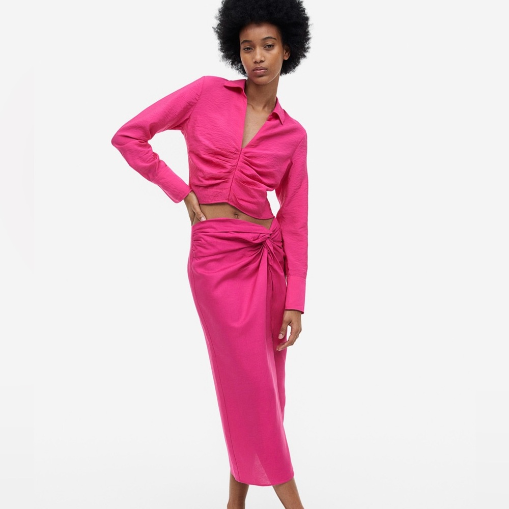 H&M Hot Pink Long Sleeve Crop Top